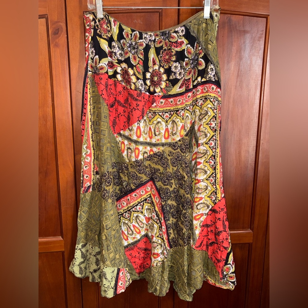 Bohemian Patchwork Midi Skirt - Multicolor